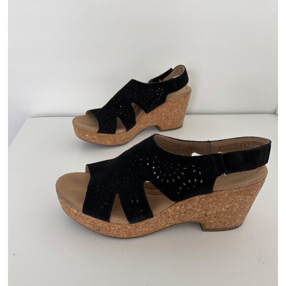 Clarks Shoes - Clarks Sandals 11 Comfort Suede Wedge Cork Heel Boho Chic Festival Farmhouse